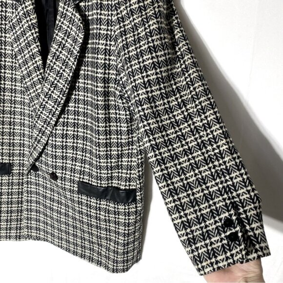 Vintage Sterling Stall Sport Black White Plaid Virgin Wool Oversized Blazer M - Picture 14 of 16
